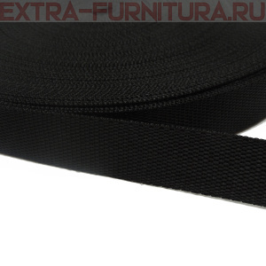 Стропа шир.25мм (+/-2мм) , цв. чёрный, уп.50м*12уп ,Б, пл. 10,2 гр/м